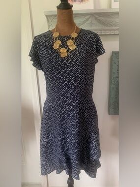 Banana Republic Navy & White Polka Dot Midi Dress